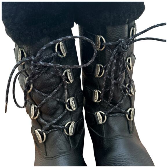 Sorel Black Leather Lined Winter Snow Boots Lace Up Warm Size 7.5 - Picture 6 of 9